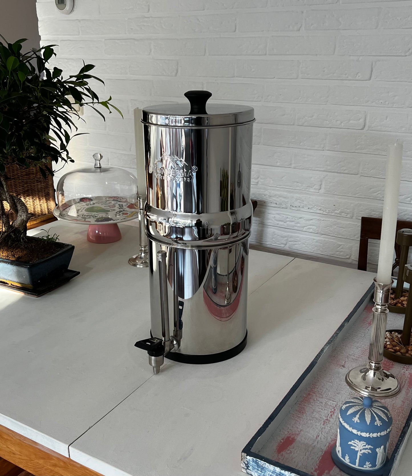 Monderma Max Big 8.5L water fountain - includes 2 FTO+ filters, 1 stainless steel base, 1 tap with view