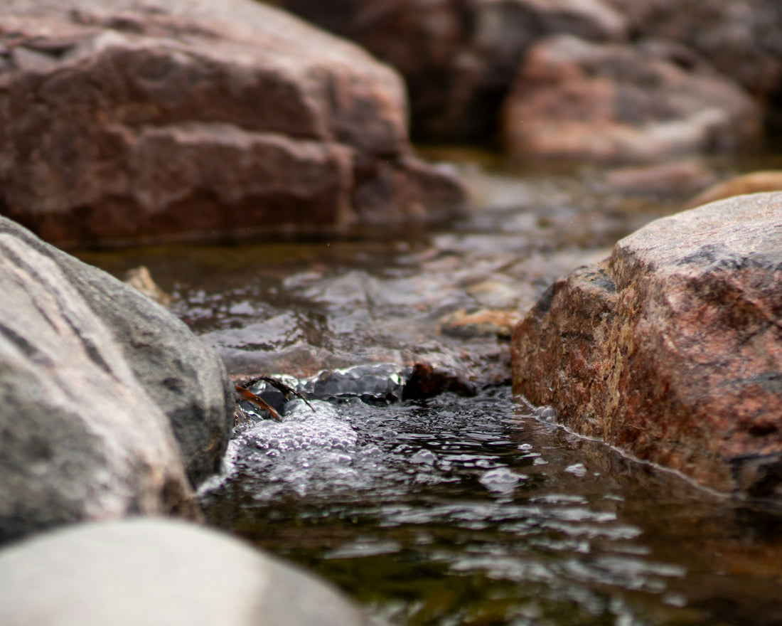 a close up of rocks in a stream of water