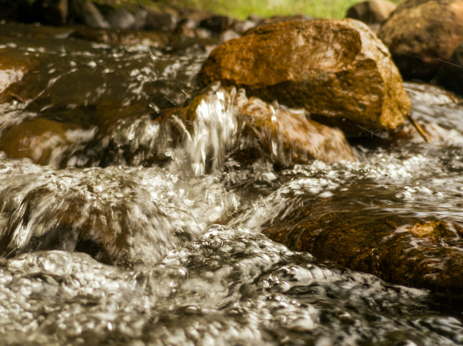 Clear water flowing over rocks in a stream.