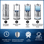 Monderma Fontaine filtrante gravitaire Monderma Fontaine Big 8.5L inox |BEP| - 2 filtres Impérial AMB | 12 mois de filtration