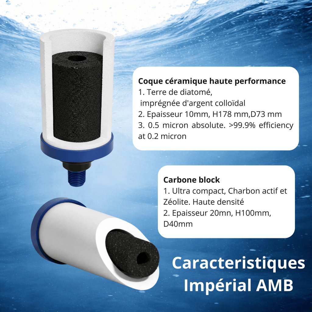 Monderma Fontaine filtrante gravitaire Monderma Fontaine Big 8.5L inox |BEP| - 2 filtres Impérial AMB | 12 mois de filtration