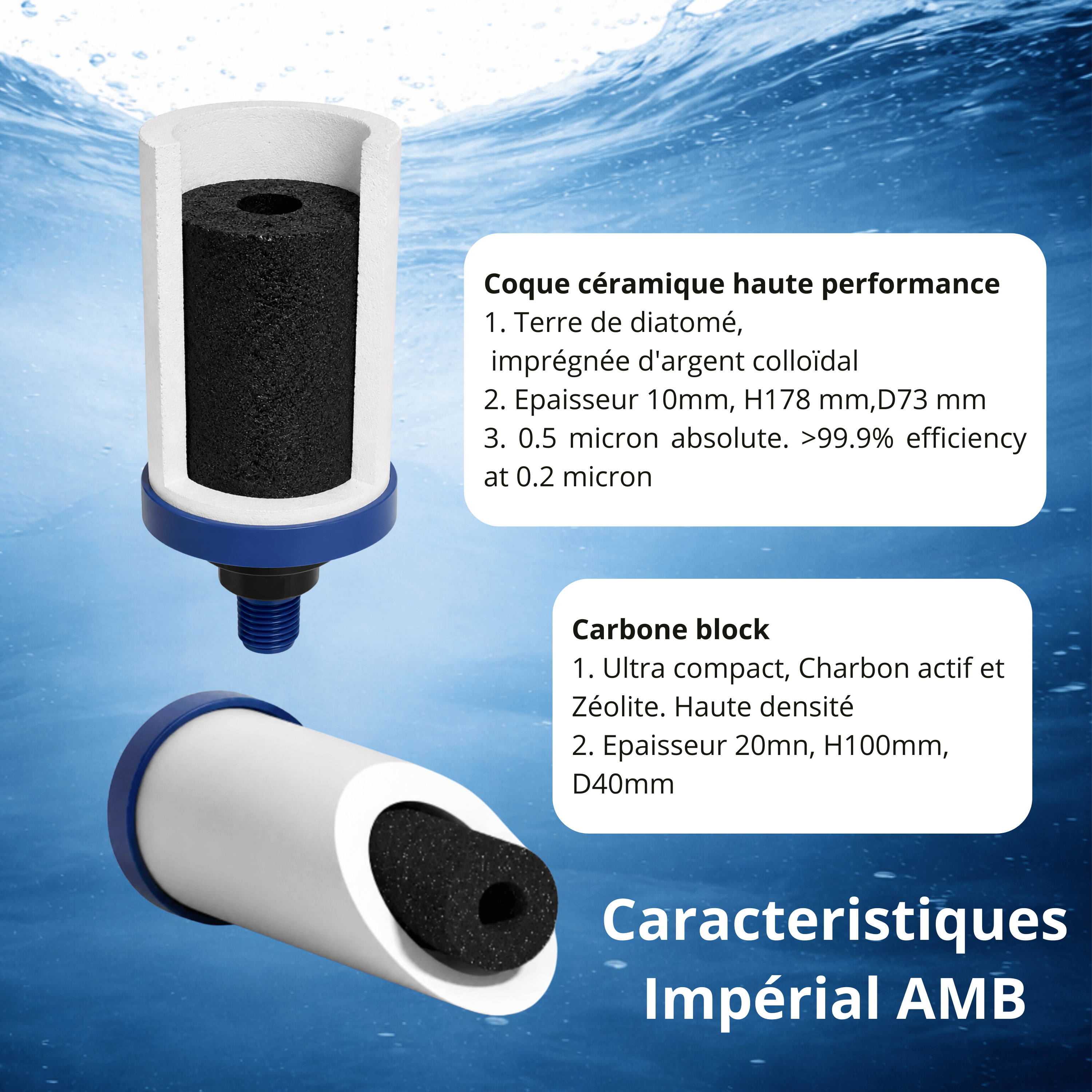 Monderma Fontaine filtrante gravitaire Monderma Fontaine Big 8.5L inox |BEP| - 2 filtres Impérial AMB | 12 mois de filtration