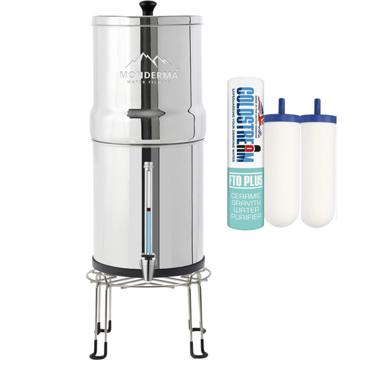 Monderma Max Big 8.5L water fountain - includes 2 FTO+ filters, 1 stainless steel base, 1 tap with view
