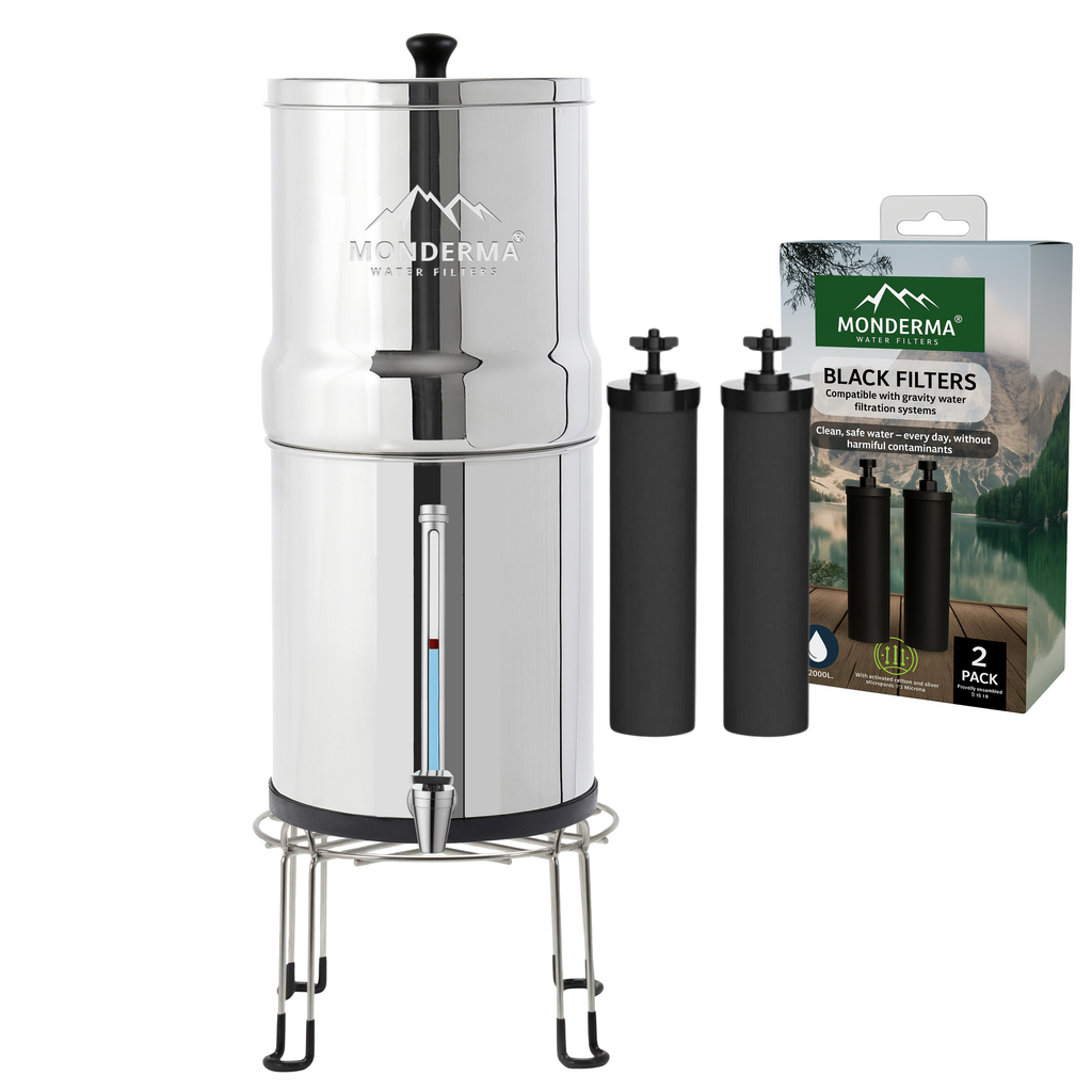 Fontaine Monderma Max Big 8.5L - inclus 2 filtres black filters, 1 base inox, 1 robinet avec vue