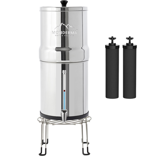 Monderma Max Big 8.5L water fountain - includes 2 black filters, 1 stainless steel base, 1 tap with view