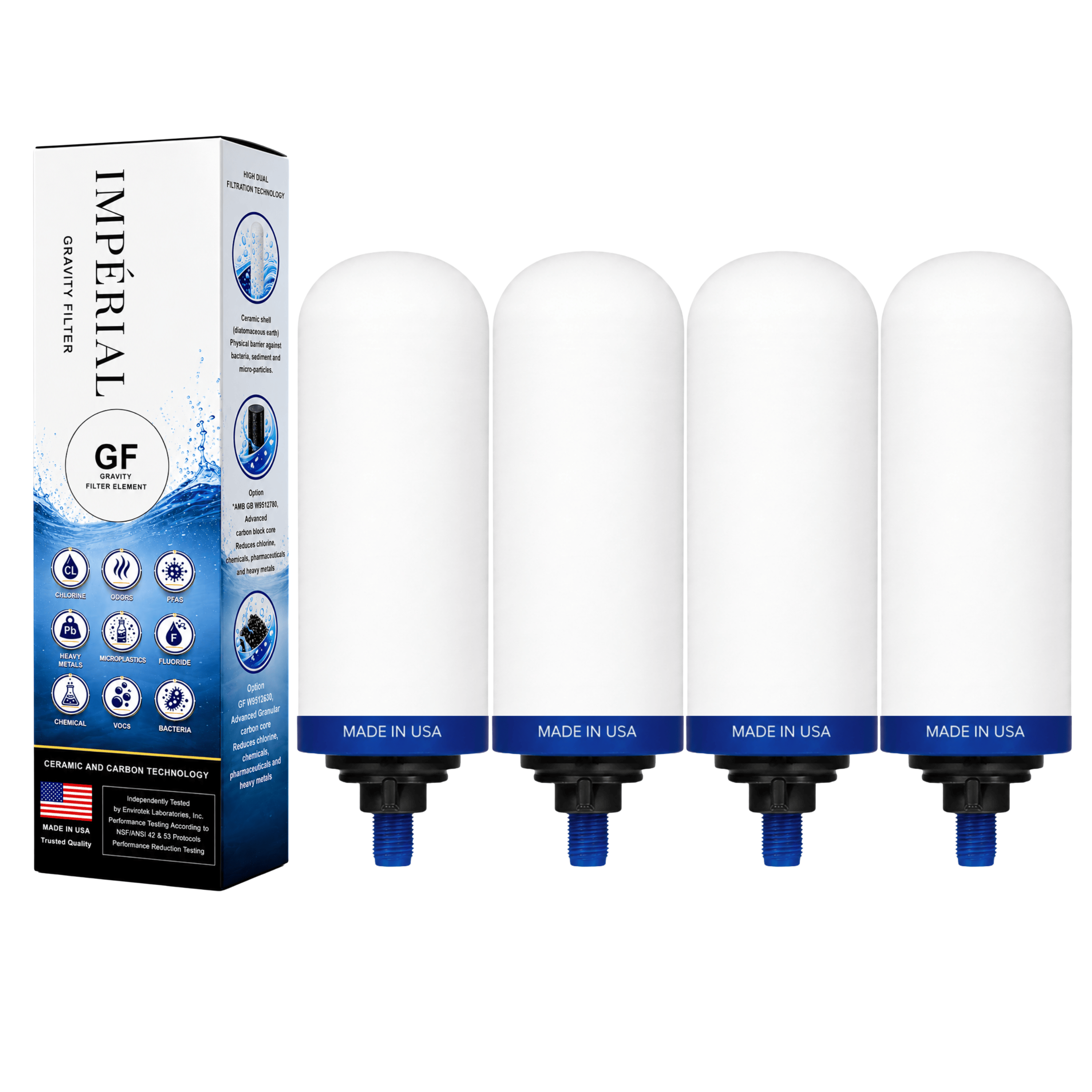 Monderma Recharge filtration pour fontaine à gravité Filtre Monderma Imperial GF™ | Double Action Céramique & Charbon Actif Granulaire |24 mois/12 000 Litres