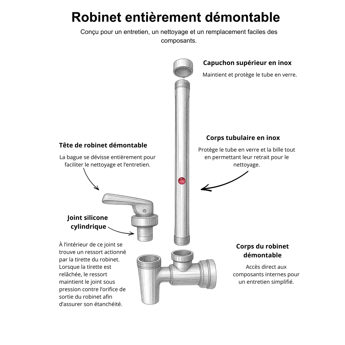 Monderma Robinet inox avec vue pour fontaine filtrante Monderma Robinet Inox Water View 7"