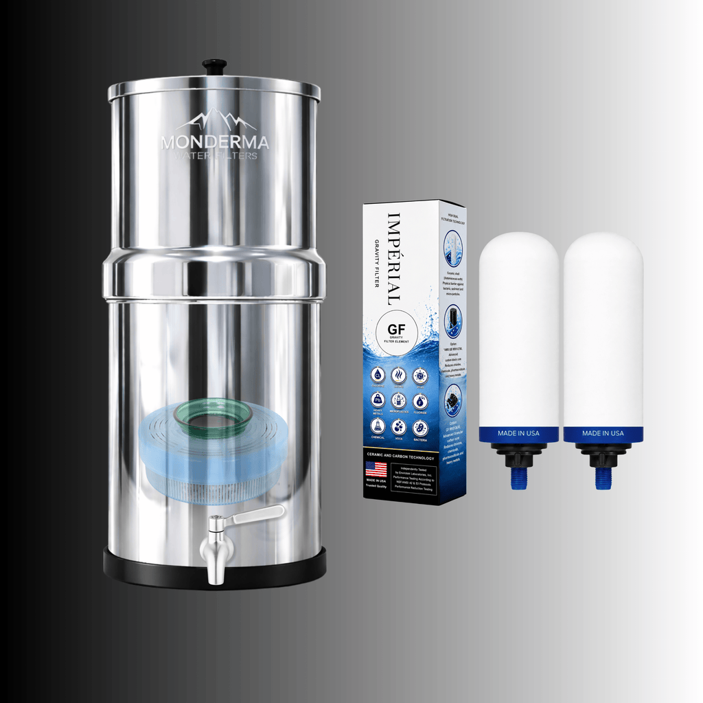 Monderma Fontaine filtrante gravitaire Monderma Fontaine Big 8.5L inox |BEP| - 2 filtres Impérial GF | 12 mois de filtration