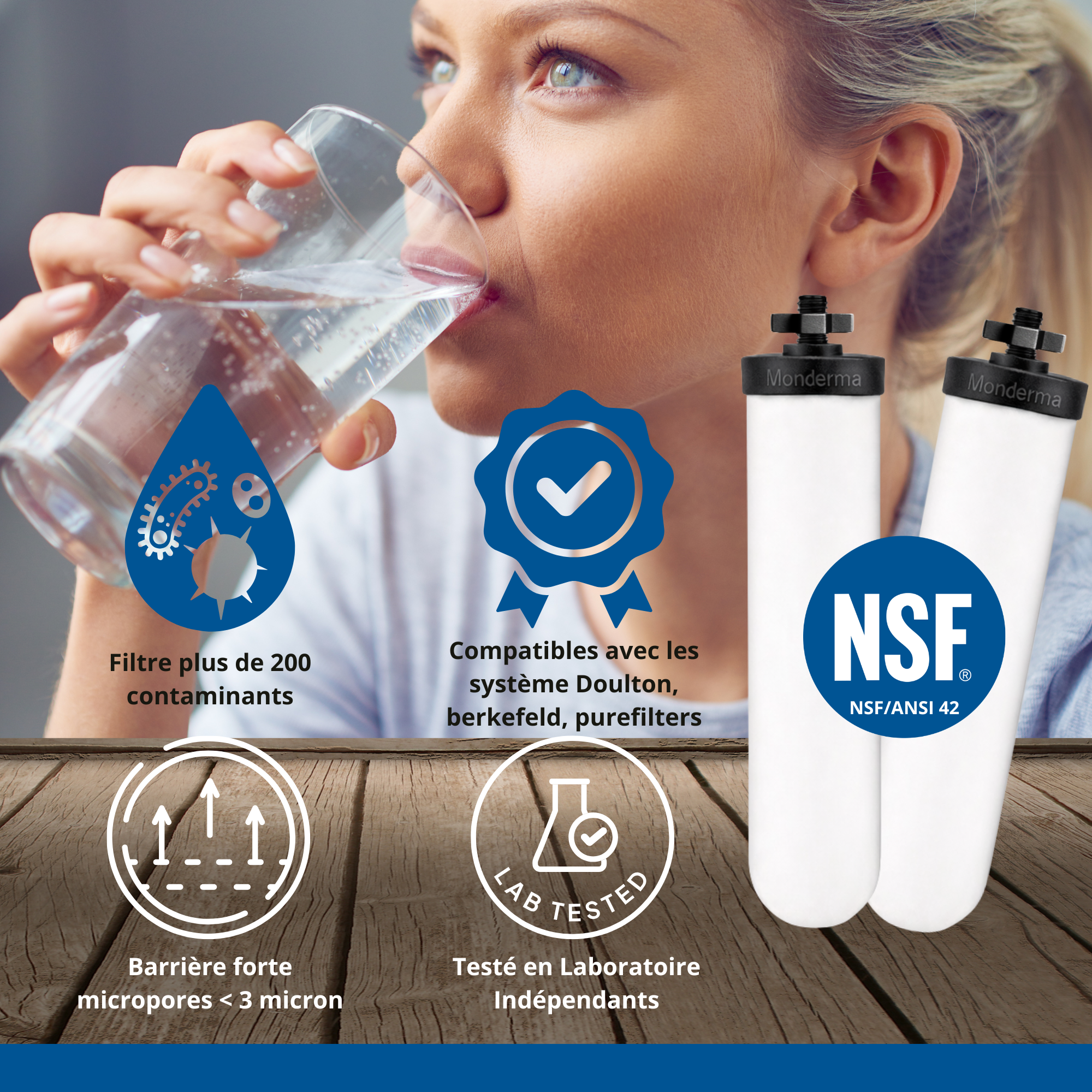 Monderma Fontaine Big 8.5L inox - 2 white filters - robinet inox - 6 mois de filtration