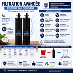Monderma Fontaine à gravité purificateur d'eau Monderma Cartouche Black Filters - Lot de 2 - 12 mois de filtration